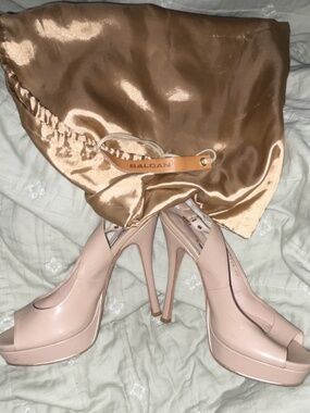 Baldan Beige Leather Peep Toe Platform Stiletto Heels Women's 9.5 M